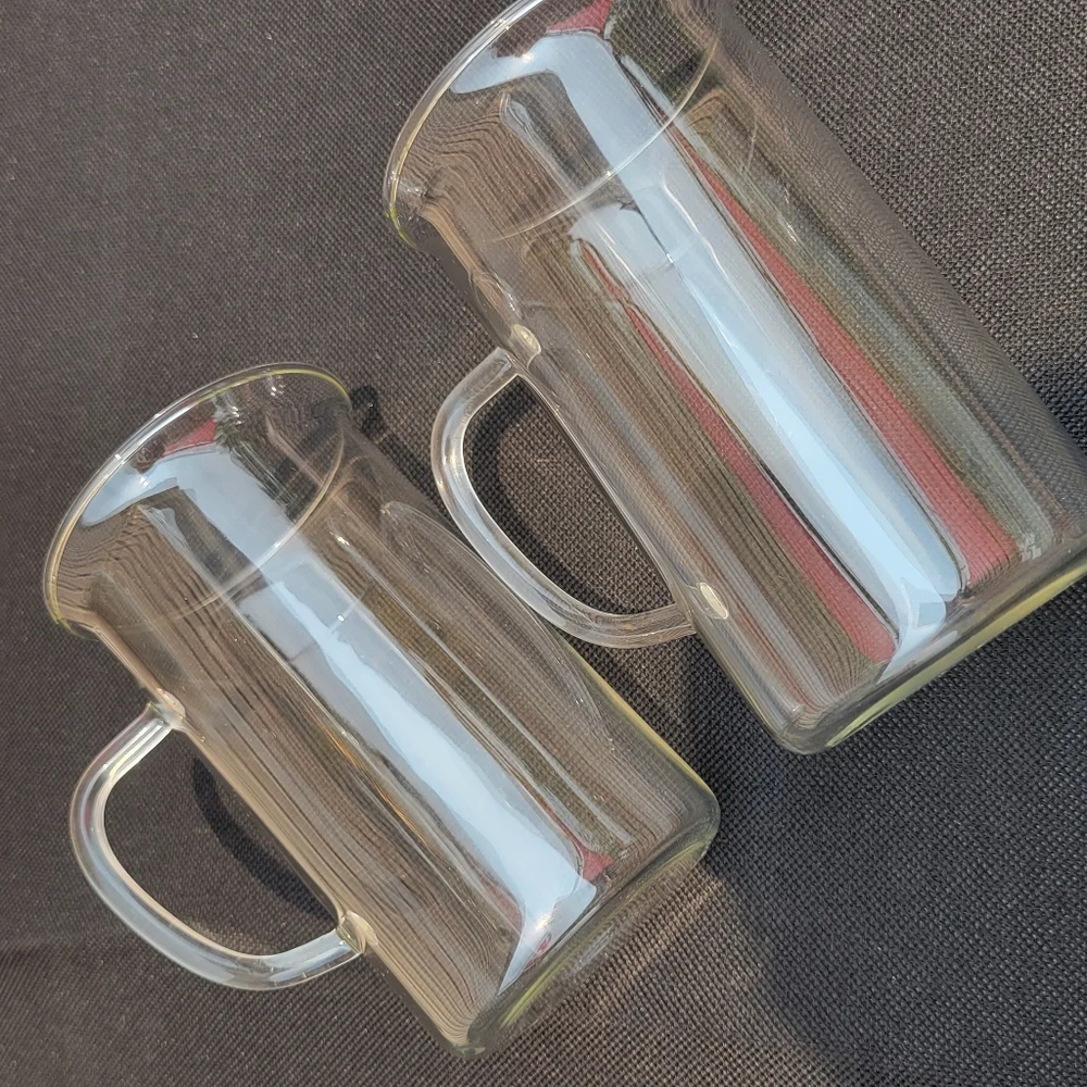 Clear Glass Coffeer Tea Mugs (2) ~ Y2K ~ Cappuccino ~ Iced Coffee ~ FINAL PRICE!